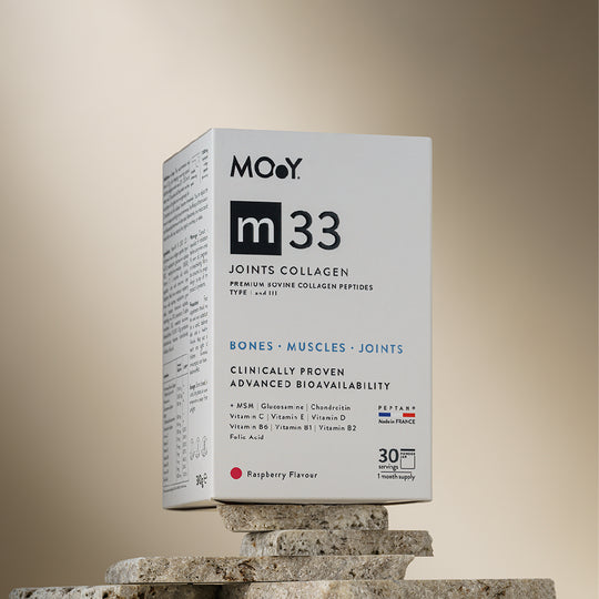 m33 Colagen hidrolizat bovin premium, dovedit clinic, articulatii, 7.000mg tip I si III, aroma zmeura, 30 portii, 390 g, Molecules of Youth, natural